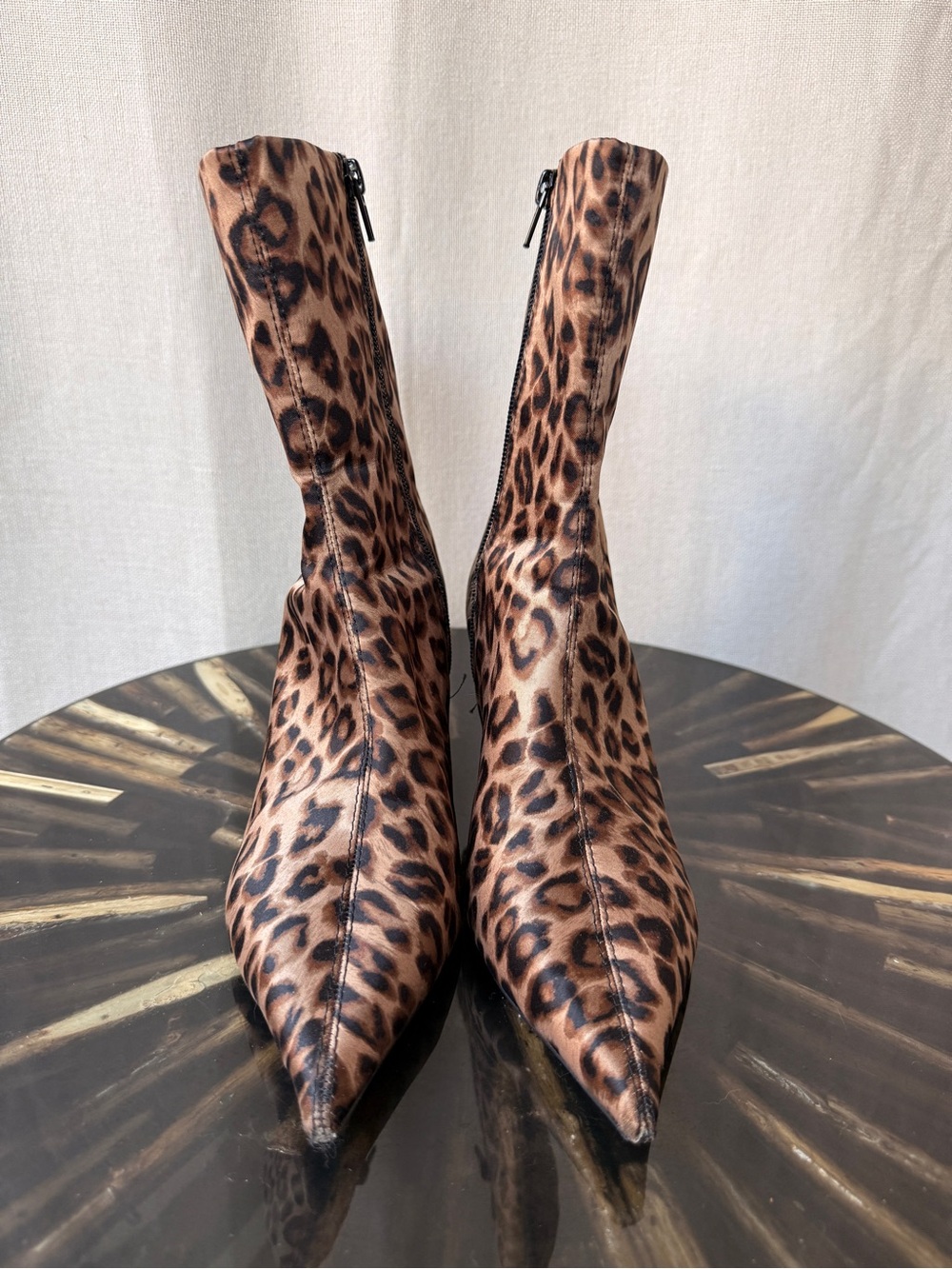 Zara Leopard Print Pointed Ankle Boots - Brown/Black